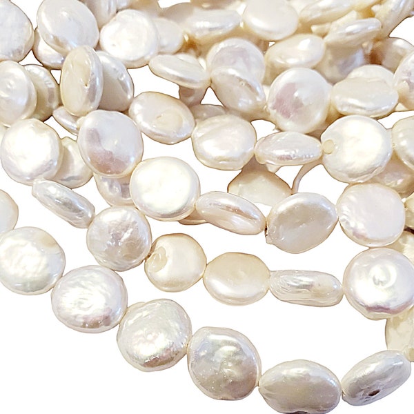 White Freshwater Coin Pearls 12mm Full Strand