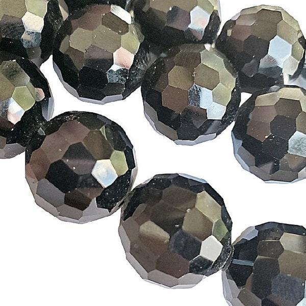 Black Faceted Glass Round Ball Large 20mm Full Strand