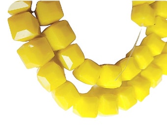 Yellow Faceted Glass Square Cube Beads Strand 8mm