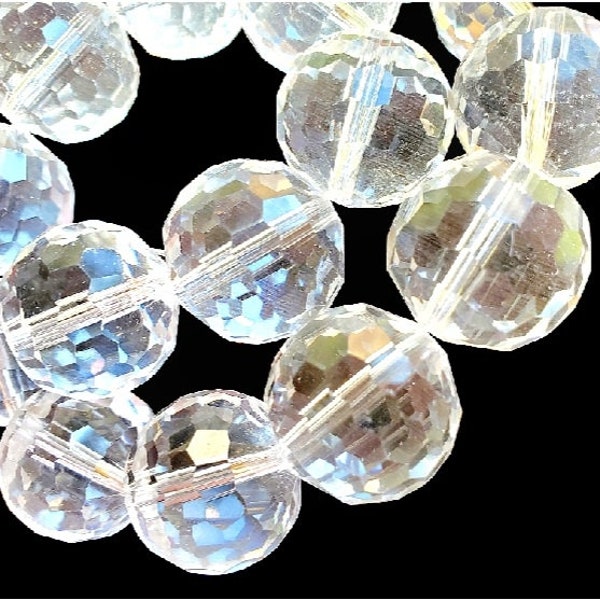 Clear Faceted Glass Round Ball Large 20mm Strand