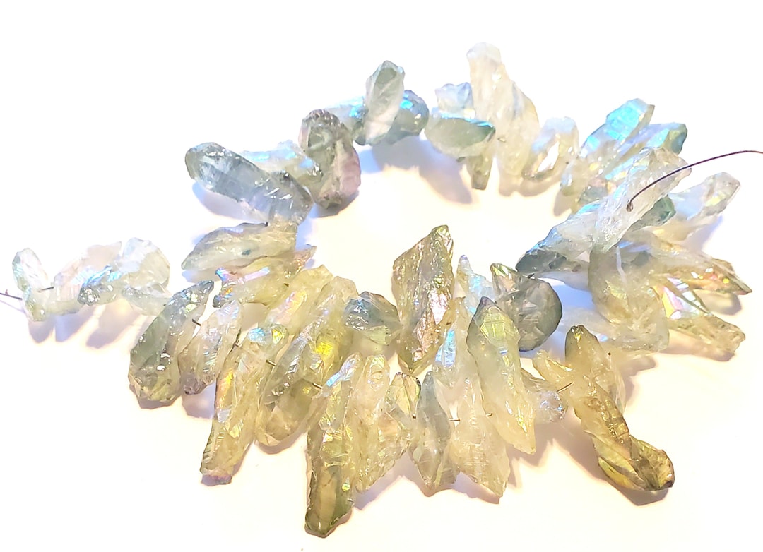 Silver AB Iridescent Multi Color Titanium Plated Quartz Stick Points Gemstone Beads 2030mm Full