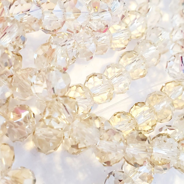 Champagne Clear Faceted Glass Rondelle 6x8mm Beads Strand