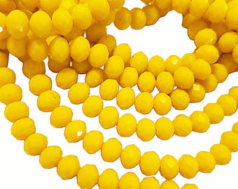 Mustard Yellow Faceted Glass Rondelle Beads Strand 6x8mm