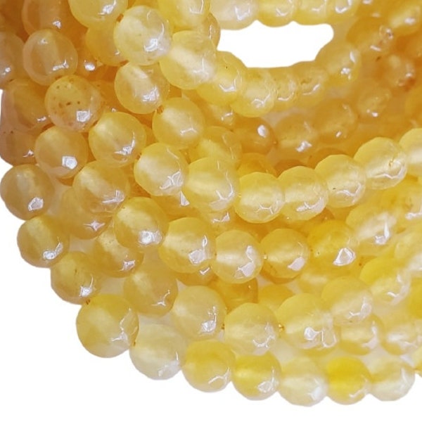 Yellow Agate Faceted Round Ball 6mm Gemstone Beads Strand