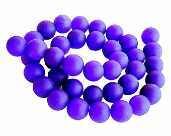 Royal Blue Frosted Matte Agate Round Ball Beads 10mm Strand