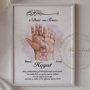 Personalisierte Baby Geschenk, benutzerdefinierte Familien Porträt, Familie Handzeichnung, Neugeborenen Geschenk, muslimischen Baby Geschenk, islamischen Kinderzimmer Dekor, Baby Druck