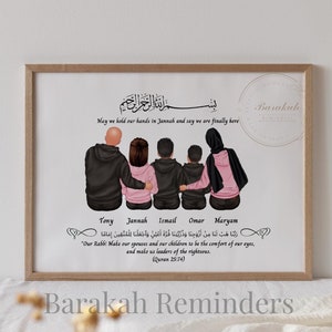 Personalised Muslim Family Print, Eid Gift, Islamic Print, Islamic Wall Art, Custom Illustration, Faceless Portrait, Hijabi Gifts,