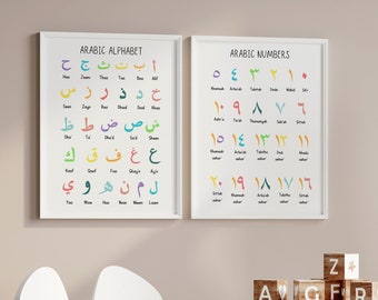 Arabic Alphabet Poster, Arabic Numbers, Kids Room Decor, Educational Prints, Kids Wall Art, Islamic Kids Print