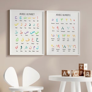 Arabic Alphabet Poster, Arabic Numbers, Kids Room Decor, Educational Prints, Kids Wall Art, Islamic Kids Print