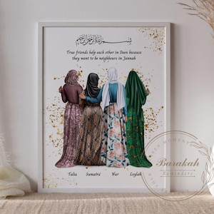 Hijabi Best Friends Gift, Sisters Gift, Personalised Muslim Gift, Hijab Sisters, Islamic Gifts, Eid Gift, Muslim Best Friends Print
