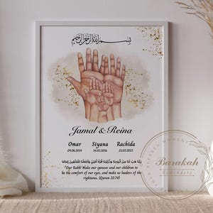 Impresión personalizada de familia musulmana, impresión de manos familiares, retrato de familia musulmana, regalo de Eid, arte mural islámico, regalo islámico, arte mural musulmán