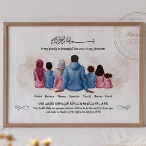 Personalised Muslim Family Print, Eid Gift, Islamic Print, Islamic Wall Art, Custom Illustration, Faceless Portrait, Hijabi Gifts,