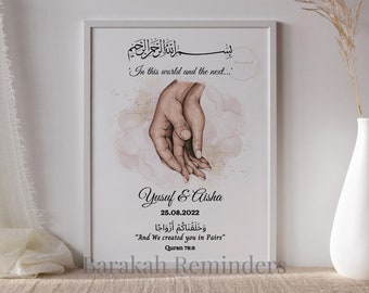 Muslim Couple Print, Hand Drawing Print, Muslim Wedding Gift, Nikkah Gift, Custom Couple Portrait, We Created You In Pairs