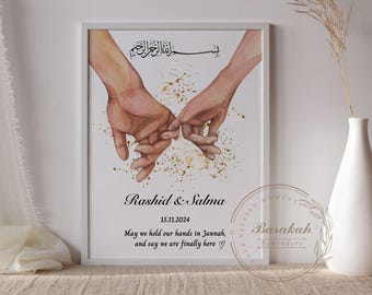Nikkah Gift, Muslim Couple Print, Couple Illustration, Hand Drawing, Eid Gift, Islamic Couple, Muslim Marriage, Wedding Gift