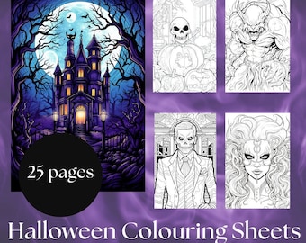 25 Halloween Colouring Sheets, Volume 2, Halloween Printable, Halloween Activity, Creepy Colouring Sheets, Instant Download