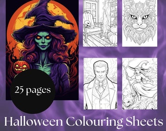 25 Halloween Colouring Sheets, Volume 1, Halloween Printable, Halloween Activity, Creepy Colouring Sheets, Instant Download