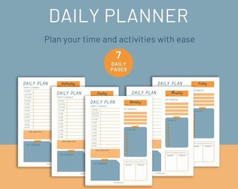 Orange and Green Daily Planner, Daily Schedule, Printable Planner, 7 Day Planner, DIGITAL DOWNLOAD, Instant Download, ISDP2