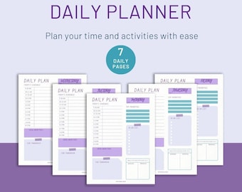 Purple Daily Planner, Daily Schedule, Printable Planner, 7 Day Planner, DIGITAL DOWNLOAD, Instant Download, ISDP1