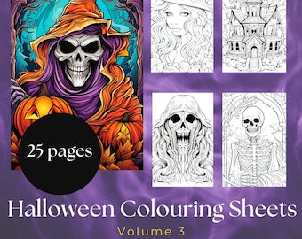 25 Halloween Colouring Sheets, Volume 3, Halloween Printable, Halloween Activity, Creepy Colouring Sheets, Instant Download