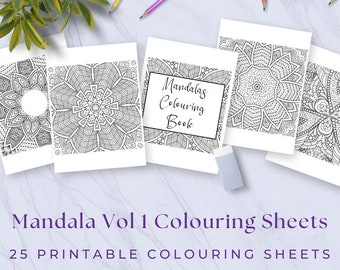 25 Mandala Colouring Sheets Vol 1, Mandala Printable, Mandala Activity, Printable Colouring Sheets, Instant Download