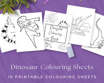 10 Dinosaur Colouring Sheets, Volume 1, Dinosaur Printable, Dinosaur Activity, Kids Colouring Sheets, Instant Download