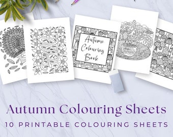 10 Autumn Colouring Sheets, Autumn Printable, Autumn Activity, Adult and Children Colouring, Printable Colouring Sheets, Instant Download