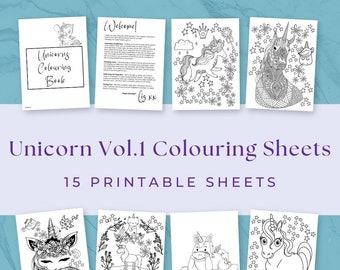 15 Unicorn Colouring Sheets Vol 1, Unicorn Printable, Unicorn Activity, Kids Printable Colouring Sheets, Instant Download