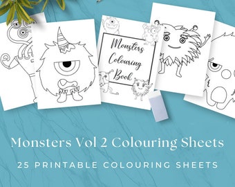 25 Monster Colouring Sheets, Volume 2, Monster Printable, Monster Activity, Kids Colouring Sheets, Instant Download