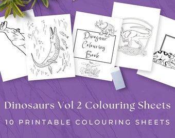 10 Dinosaur Colouring Sheets Vol 2, Dinosaur Printable, Dino Activity, Adult & Kids Colouring, Printable Colouring Sheets, Instant Download