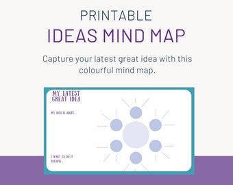 Purple Mind Map, Mind Map Template, Ideas Planner, Printable Mind Map Template, Idea Board, DIGITAL DOWNLOAD, Instant Download, ISMM2