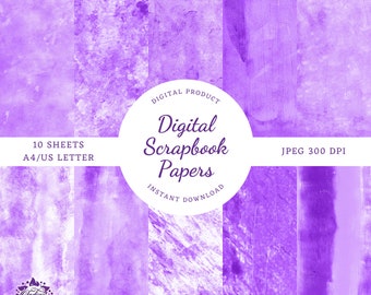 Digital Scrapbooking Papers, 10 A4/US Letter Papers, Digital Download, Instant Download, Abstract Papers, Purple Backgrounds, DP001