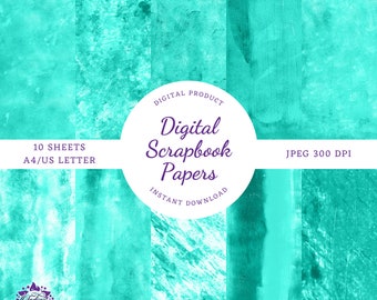 Digital Scrapbooking Papers, 10 A4/US Letter Papers, Digital Download, Instant Download, Abstract Papers, Turquoise Backgrounds, DP001