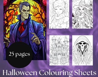25 Halloween Colouring Sheets, Volume 4,  Halloween Printable, Halloween Activity, Creepy Colouring Sheets, Instant Download