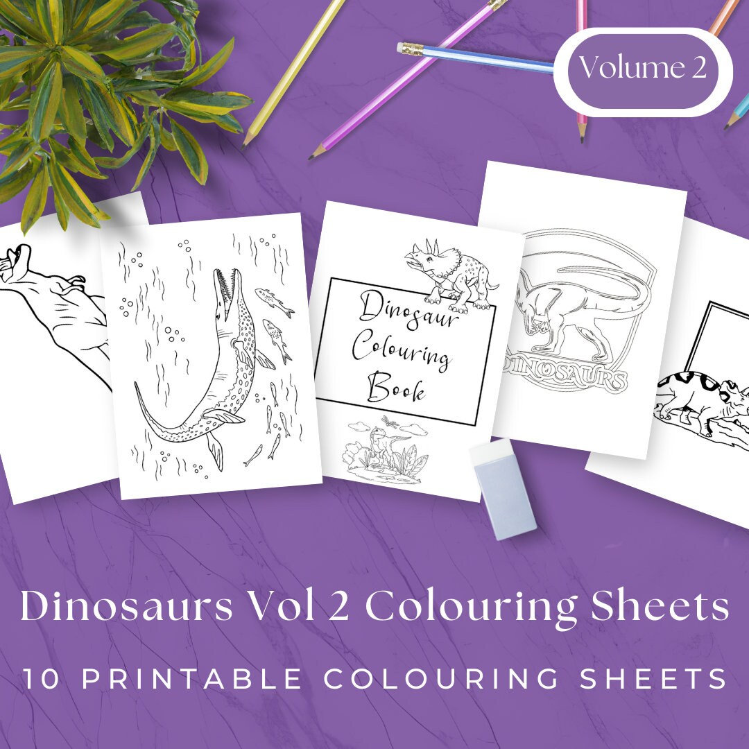 10 Dinosaur Colouring Sheets Vol 2, Dinosaur Printable, Dino Activity ...