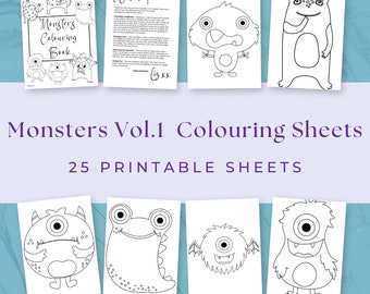 25 Monster Colouring Sheets Vol 1, Monster Printable, Monster Activity, Kids Printable Colouring Sheets, Instant Download