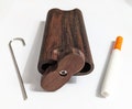 Premium Teak 4.08" Tall 1.68" Wide Wooden Dugout with Metal One Hitter and Pick Dug Out for Tobacco Herb Stash Box Hitter Box