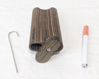one hitter cigarette style with case Wooden Dugout Stash Box Self Cleaning Metal Tobacco Smoking Kit unlike any other. Wooden Dugout Pipe Self Cleaning