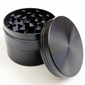 4 Piece Aluminum 1.92" Wide 1.48" Tall Metal Magnetic Tobacco Herb Kitchen Spice Grinder Crusher Black 4 Chambers with Scraper