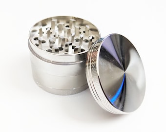 4 Piece Aluminum 1.92" Wide 1.48" Tall Metal Magnetic Tobacco Herb Kitchen Spice Grinder Crusher Silver 4 Chambers with Scraper
