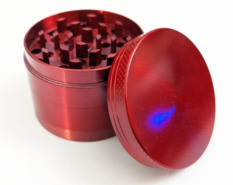 4 Piece Aluminum 1.92" Wide 1.48" Tall Metal Magnetic Tobacco Herb Kitchen Spice Grinder Crusher Red 4 Chambers with Scraper