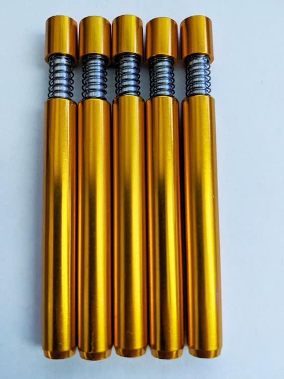 5x Metal One Hitters Gold Spring Loaded 1 Hit Pipes 3.16