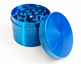 4 Piece Aluminum 1.92" Wide 1.48" Tall Metal Magnetic Tobacco Herb Kitchen Spice Grinder Crusher Blue 4 Chambers with Scraper