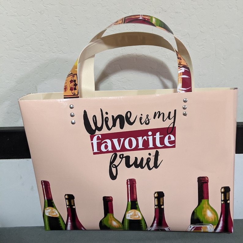 Unique Wine Tote Bag, Hostess Gift, Wine Club, Vinyl Placemat Bag, Vinyl Tote Bag Etsy