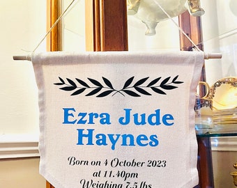 New Baby Canvas Banner/Wall Hanging! Includes name, birthday, time and weight.