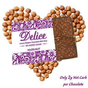 Delice No added Sugar Luxury Chocolate with Nuts. Diabetic - Sugar Free - Keto Diet. Hazelnut, Almond, Pistachio, Brazil nut