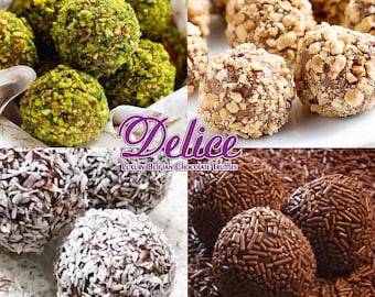 Delice Trufas de Chocolate Belgas hechas a mano. Pistacho, Coco, Naranja, Avellana, Chocolate Blanco