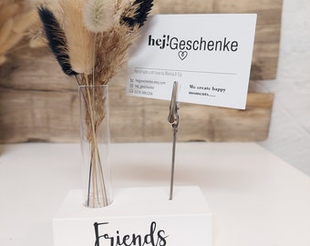 Photo holder / picture holder with glass vase personalized with your desired text