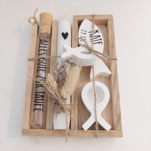 Geschenk Set personalisiert zur Taufe mit Geldoption/ Gutschein im Holzkasten