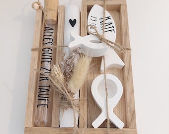 Personalized christening gift set with money option/voucher in a wooden box