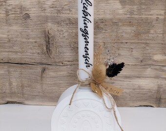 Rainbow candle holder hearts with decoration and candle favorite person or inscription